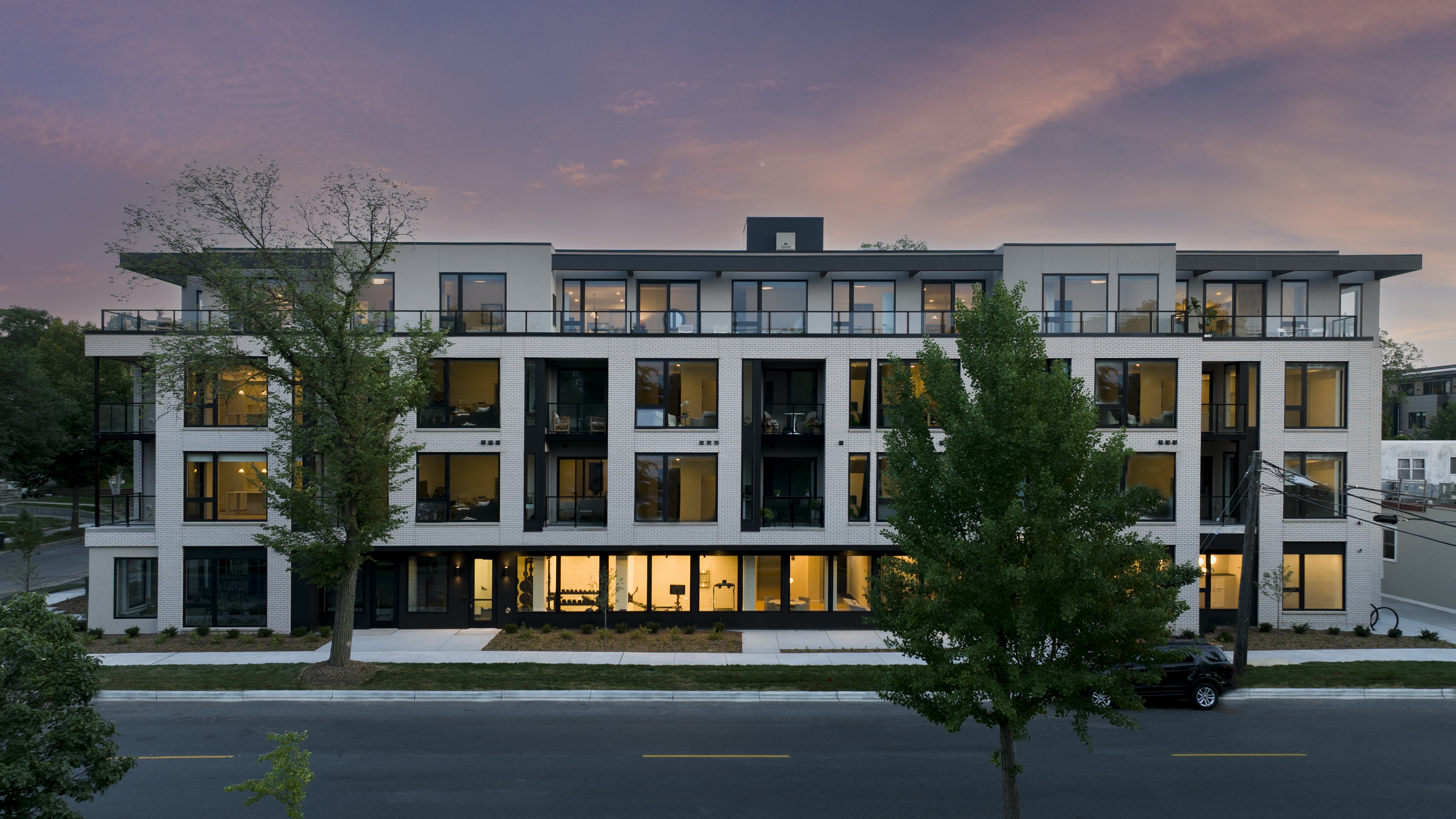 the abbott residences apartment building from across the stree