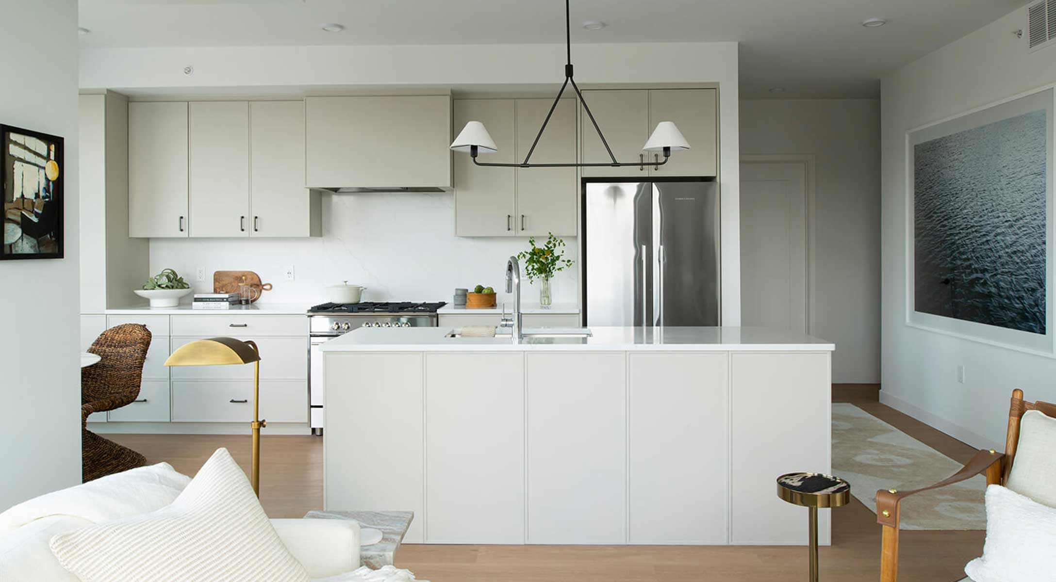 an apartment living room and dining area